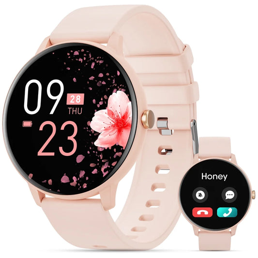 Smart Watch with Touch Screen, Smart Watch for Women with Voice Assistant and Message Reminder, Multi-Sport Mode and IP67 Waterproof (Pink)