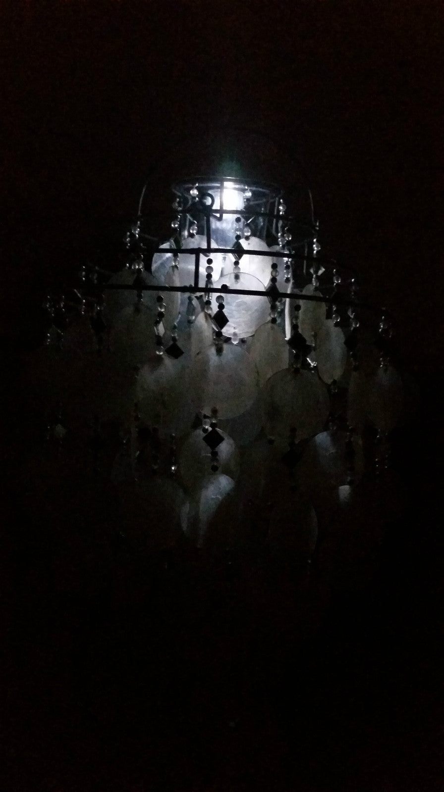 Elegant White Solar Capiz Shell Wind Chimes - Handcrafted 4-Tier Chandelier with Automatic Night Light
