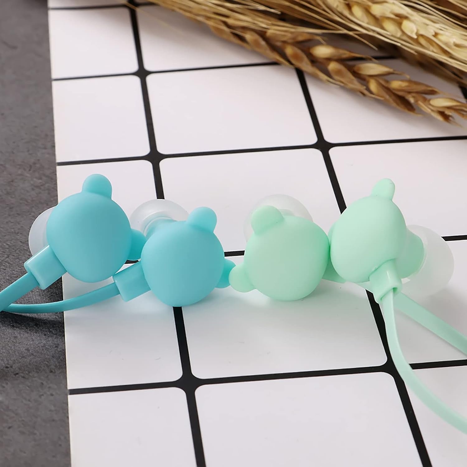 Bear Earbuds for Kids, Kawakii Wired Earbud & In-Ear Headphones Gift for School Girls and Boys with Microphone and Lovely Earphones Storage Case(Green MC)