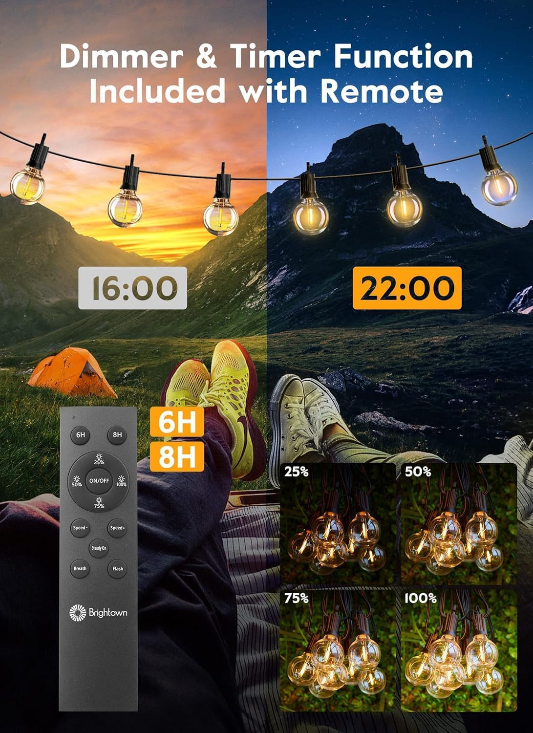Illuminate Your Outdoor Spaces with 38Ft Waterproof String Lights - Remote-Controlled LED Bulbs for Perfect Ambiance