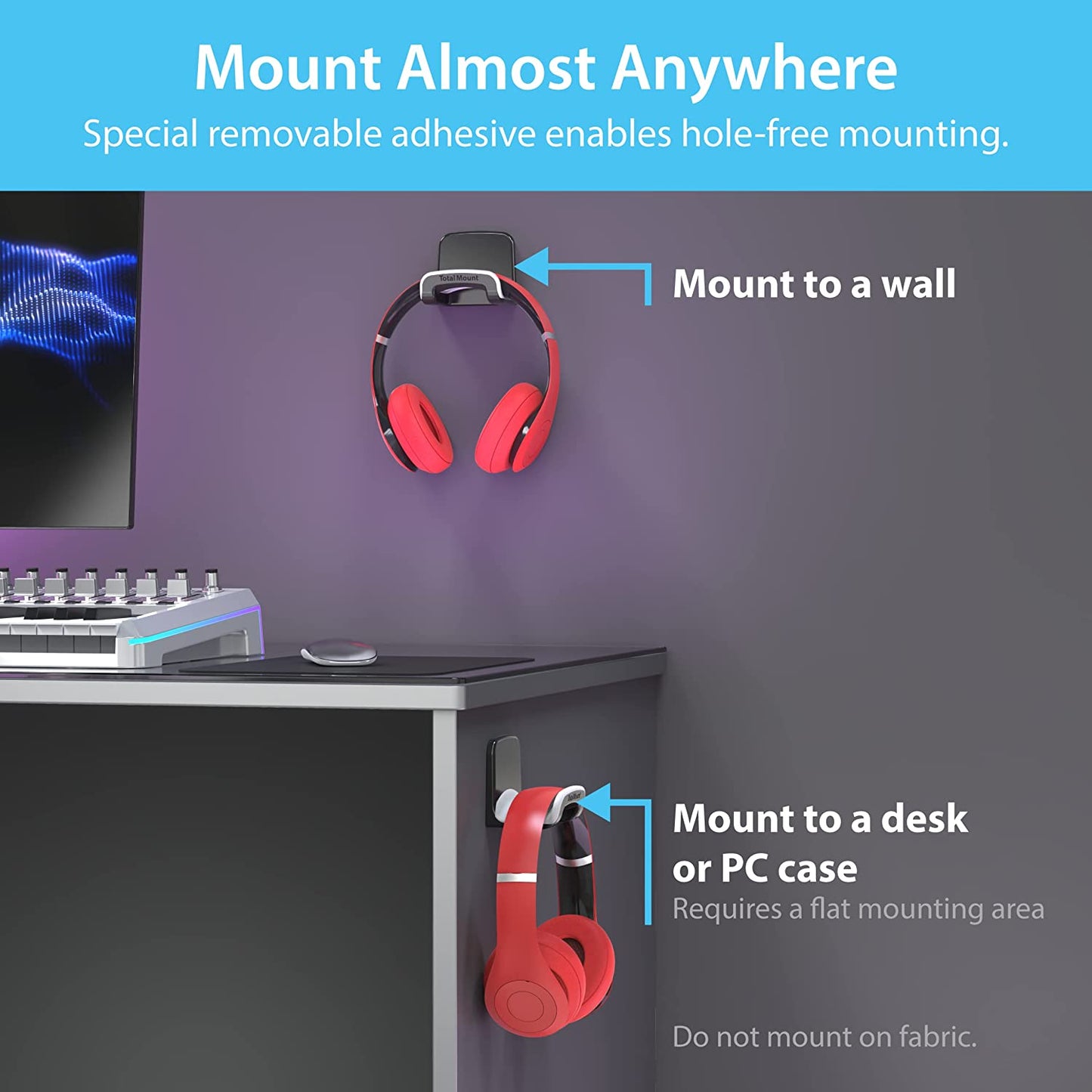 🎧 Keep Your Space Tidy! Studio-Grade Black Headphone Holder - No Screws or Damage, Just Hang & Go! 🖤✨ #HeadphoneHolder #HomeOrganization