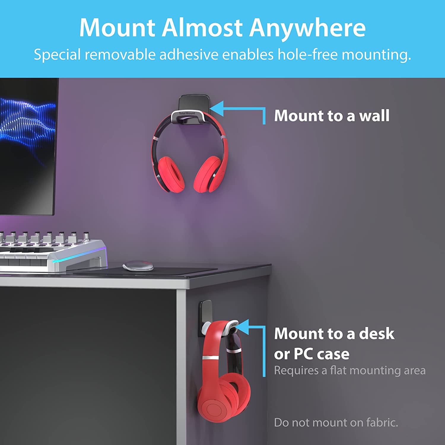 🎧 Keep Your Space Tidy! Studio-Grade Black Headphone Holder - No Screws or Damage, Just Hang & Go! 🖤✨ #HeadphoneHolder #HomeOrganization