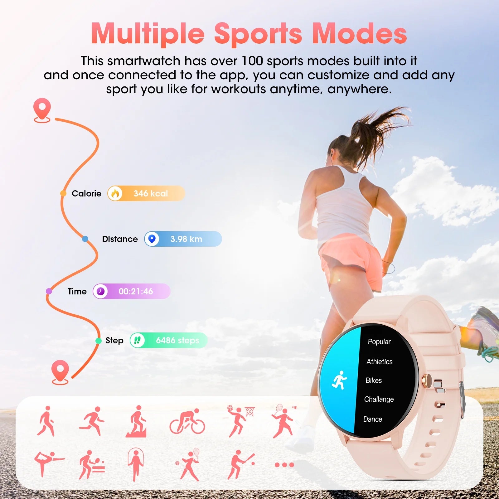 Women'S Smart Watch, 1.39-Inch HD Touch Screen, Fitness Tracker, Multiple Sports Modes, Wireless Calling, for Android and Iphone Devices (Pink)