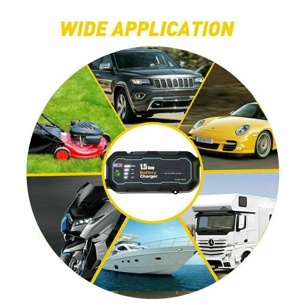1500mAh Smart Automatic Battery Charger - Portable 12V Car Trickle Maintainer for Optimal Battery Care