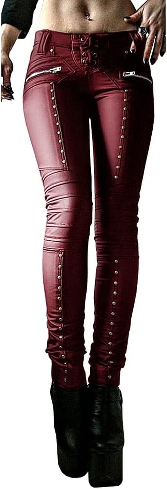 "🔥 Unleash Your Inner Rebel with Our Gothic Punk Faux Leather Leggings! 😍✨ Mid Rise, Studded & Totally Chic! #FashionRevolution #PunkStyle"