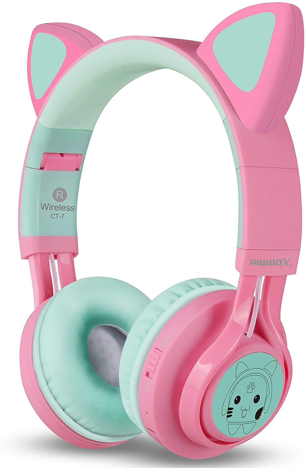 CT-7 Cat Ear Bluetooth Headphones - Fun LED Light-Up Wireless Over-Ear Headphones with Microphone and Volume Control for Kids, Perfect for Travel, School, and Gaming
