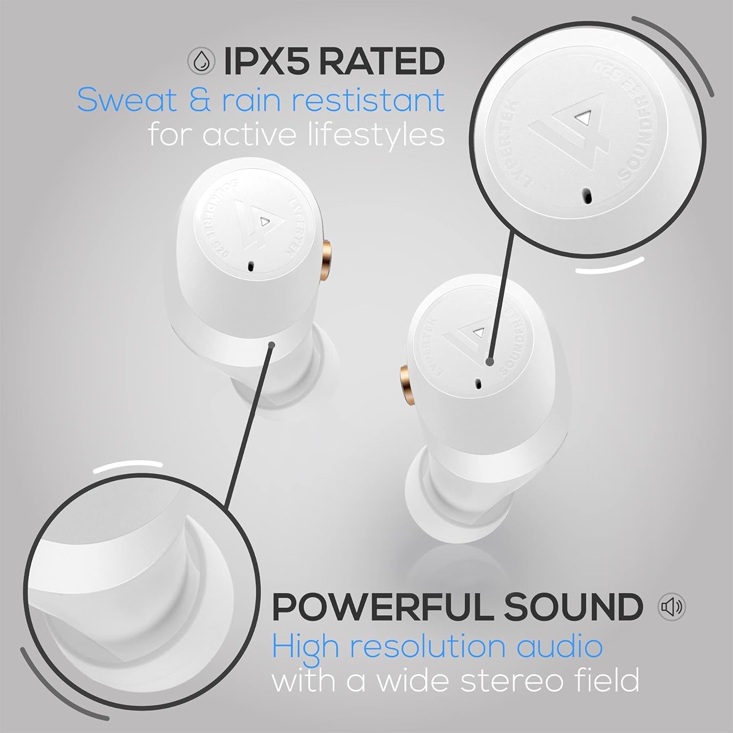 Soundfree S20 - True Wireless In-Ear Headphone with Quickconnect, Wireless Charging, Ambient Sound, IPX5, 8+40H Playtime, White