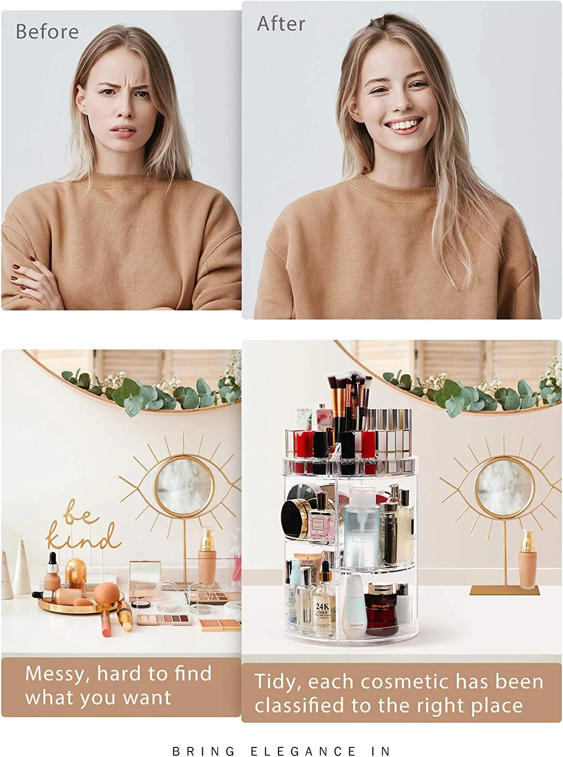 Makeup Organizer, 360 Degree Rotating Adjustable Cosmetic Storage Display Case with 4 Layers Large Capacity, Fits Jewelry, Makeup Brushes, Lipsticks and More, Clear Transparent