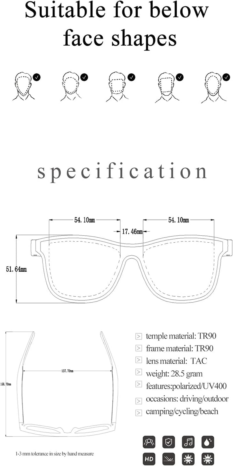 Smart Audio Bluetooth Music Sunglasses with Speakers Polarized & Oversized Lenses