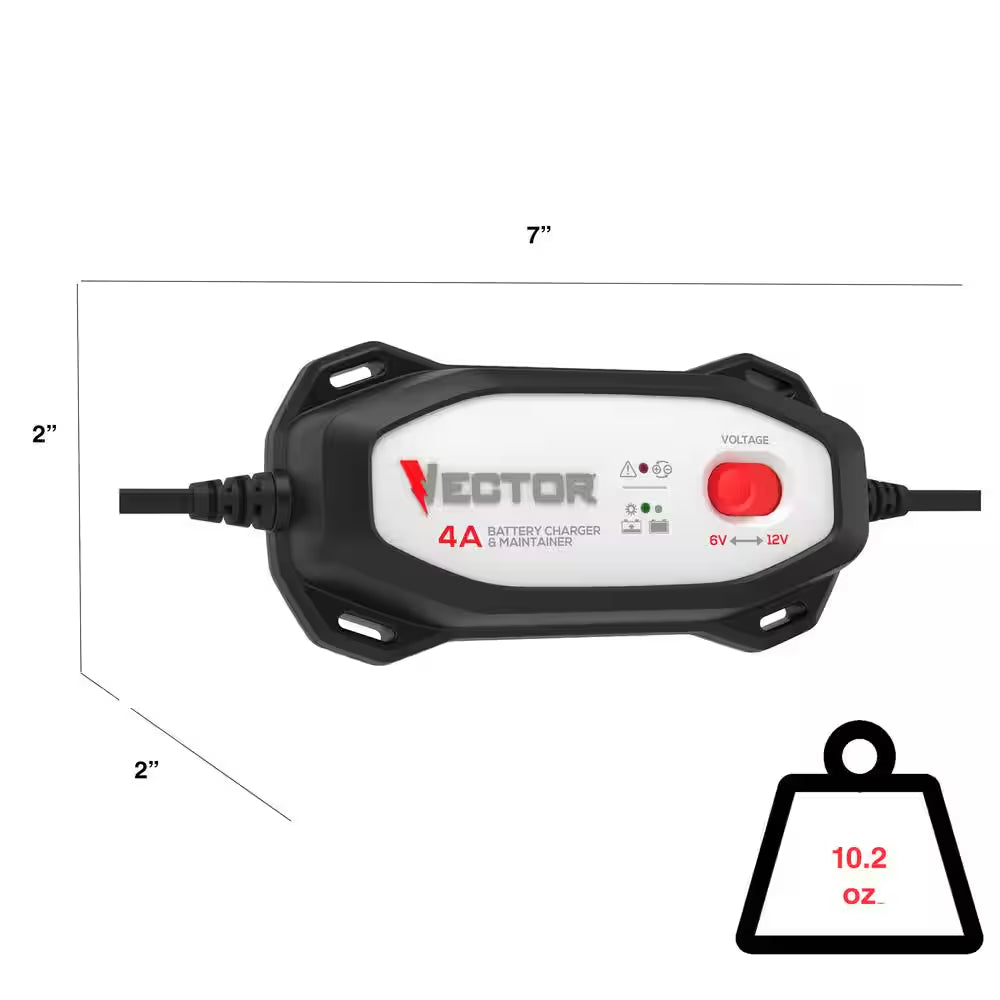 Reliable 4 Amp Battery Charger and Maintainer for 6V/12V Lead Acid Batteries