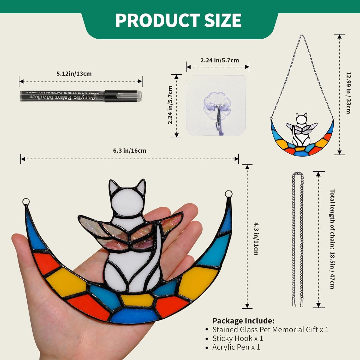 Beautiful Angel White Cat Memorial Stained Glass Decoration - A Heartfelt Tribute for Cat Lovers