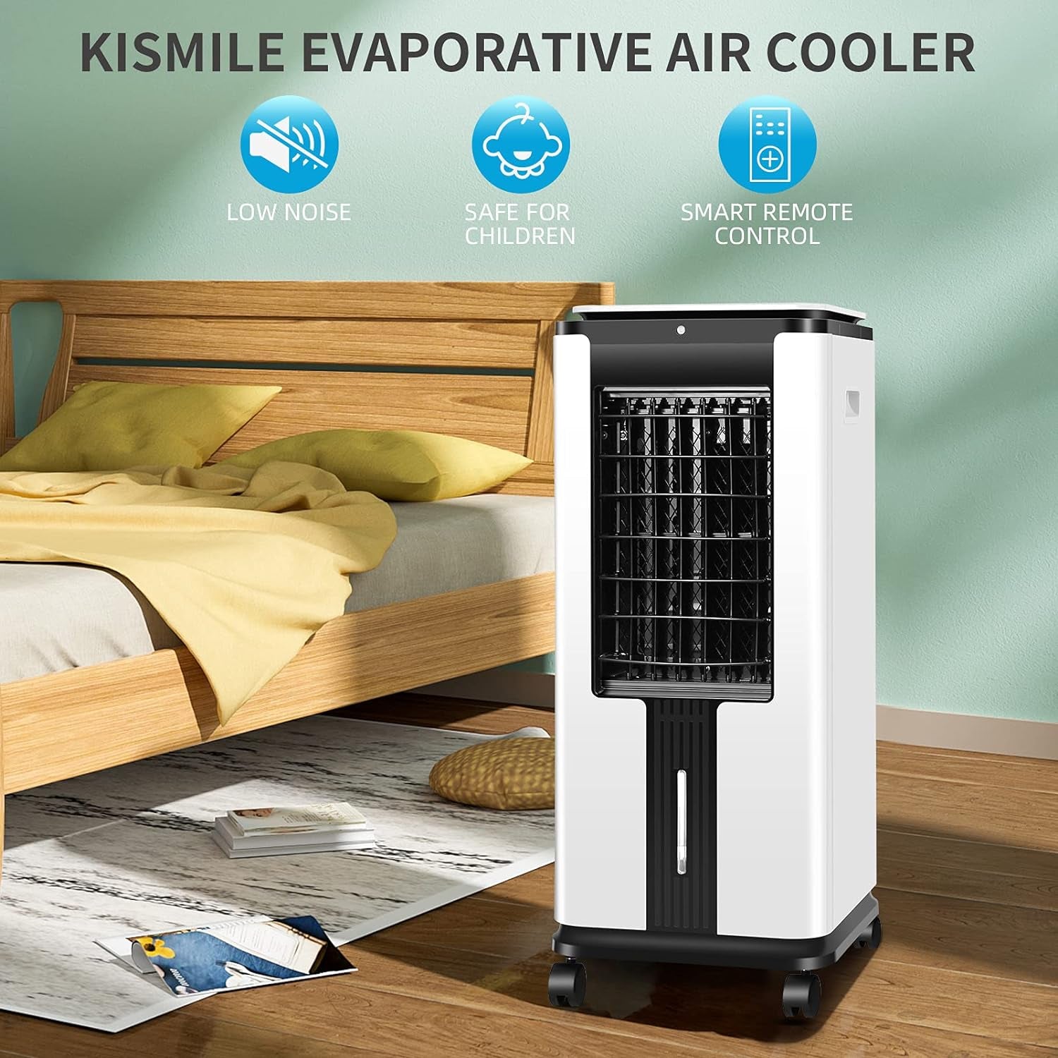 Portable Air Conditioner, Electric Air Cooler with 3 Wind Speeds, Remote Control, Built-In 12 H Timer Tower Fan