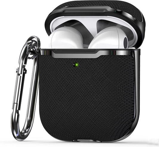 "Stylish & Durable Canvas AirPods Case with Keychain – Perfect Protection for Your Apple AirPods 1st & 2nd Gen! 🖤✨"