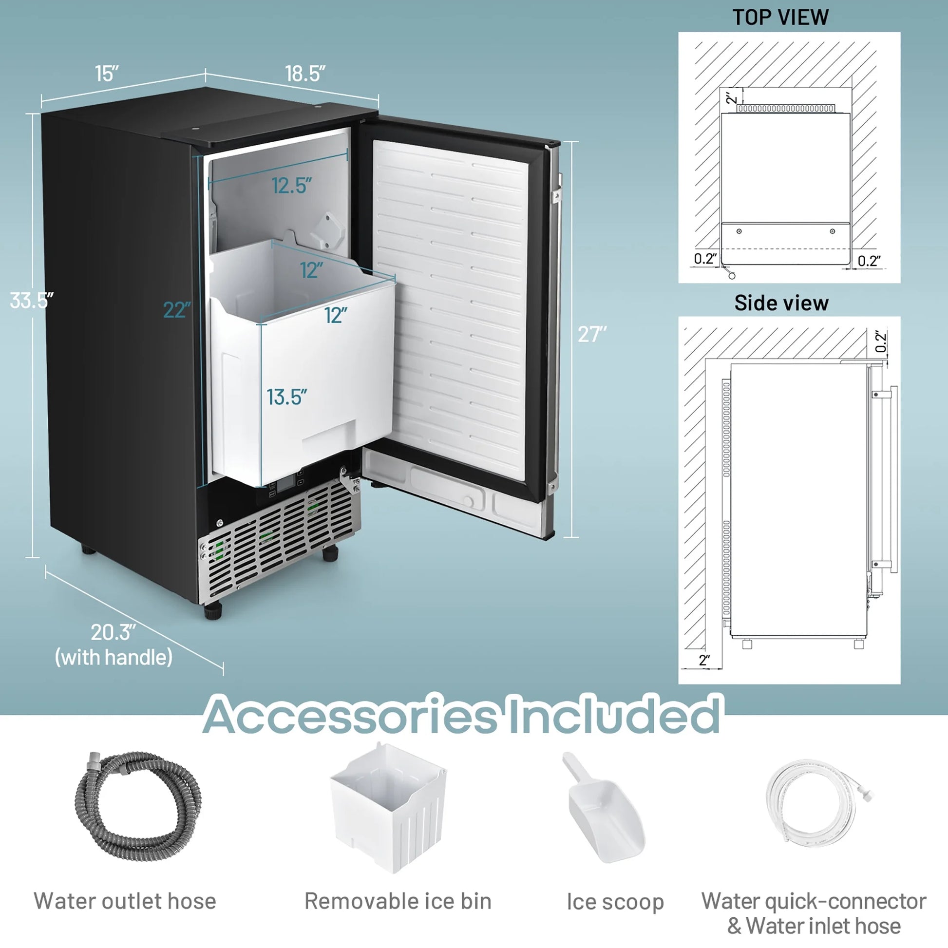 Built-In Ice Maker Free-Standing/Under Counter Machine 80Lbs/Day W/ Light