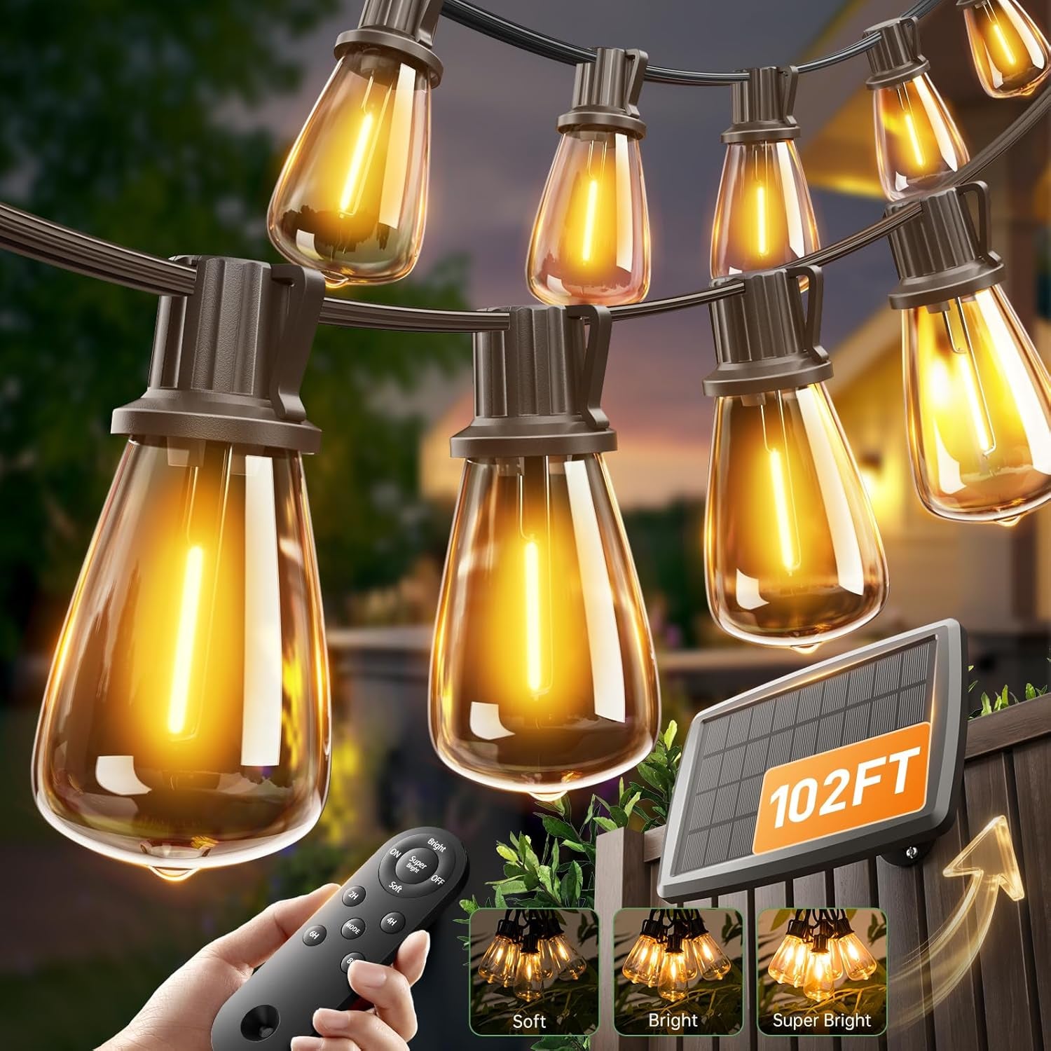 Transform Your Outdoor Space with 102FT Solar String Lights - Remote Controlled, Waterproof, and Dimmable for Ultimate Ambiance