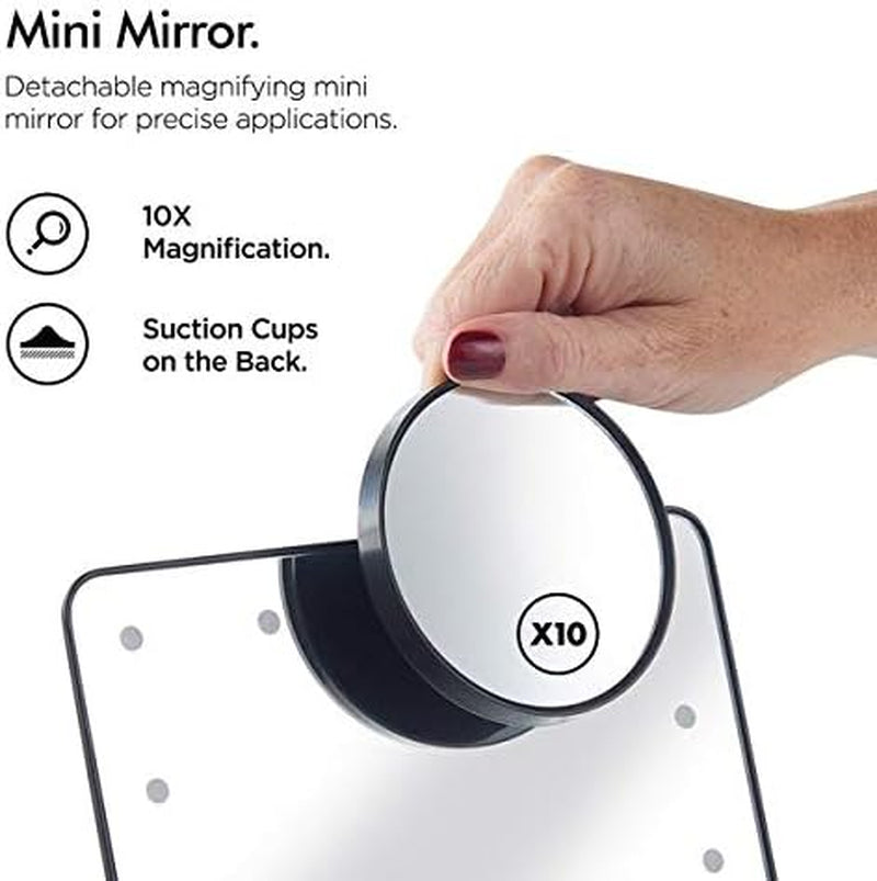 Vanity Makeup Mirror with Lights Bluetooth, Lighted Mirror with 20 Leds, Touch Screen Wireless Audio Speaker, Detachable 10X Magnification, Rechargeable Power