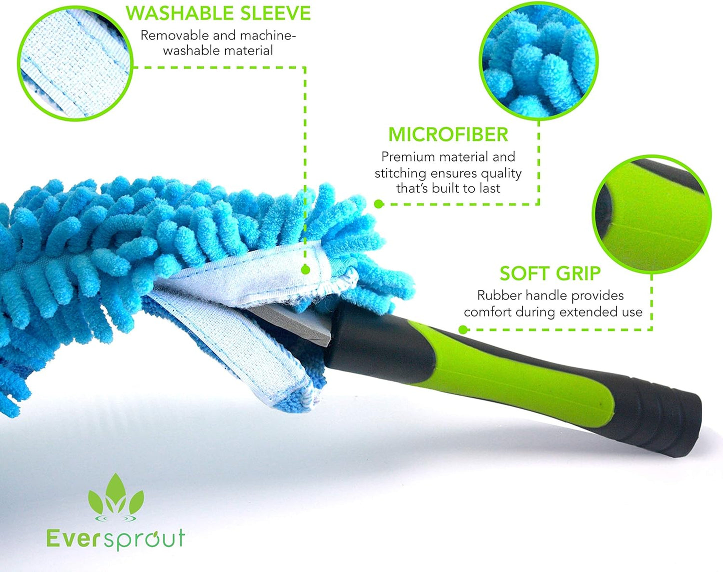 Duster 3-Pack | Hand-Packaged Cobweb Duster, Microfiber Feather Duster, Flexible Ceiling Fan Duster | Twists onto Standard 3/4 Inch Threaded Poles (Pole Sold Separately)(Soft Bristles)