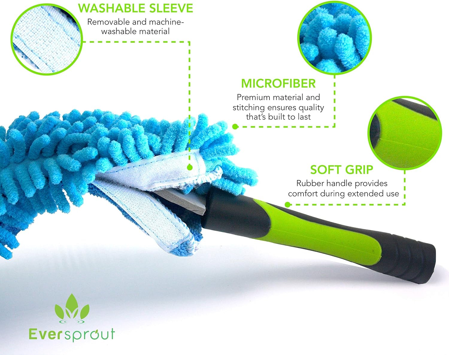 Duster 3-Pack | Hand-Packaged Cobweb Duster, Microfiber Feather Duster, Flexible Ceiling Fan Duster | Twists onto Standard 3/4 Inch Threaded Poles (Pole Sold Separately)(Soft Bristles)