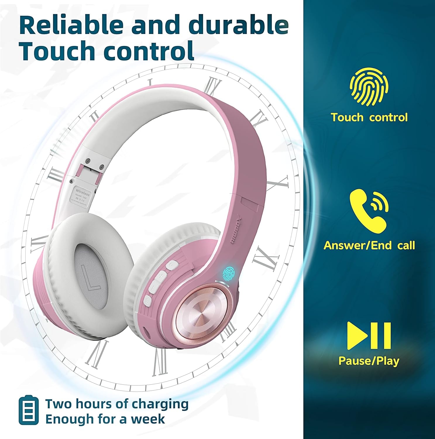 TX8 Bluetooth Headphones, over Ear Headphones, HIFI Stereo, with Touch Control and Mic, Soft Earmuffs/Foldable/Sd/Tf, 40H Playtime, for Travel/Tv/Music/Ofc/Gym/Game