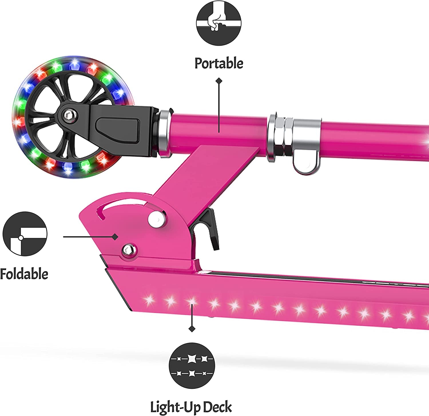 "🌟 Zoom into fun, Light it Up, with the Jupiter Kick Scooter! 🌈 Perfect for kids, this lightweight, collapsible ride features dazzling RGB lights on the stem, wheels, and deck. Get ready to roll in style! 🛴✨ #KidApproved #ScooterLife"