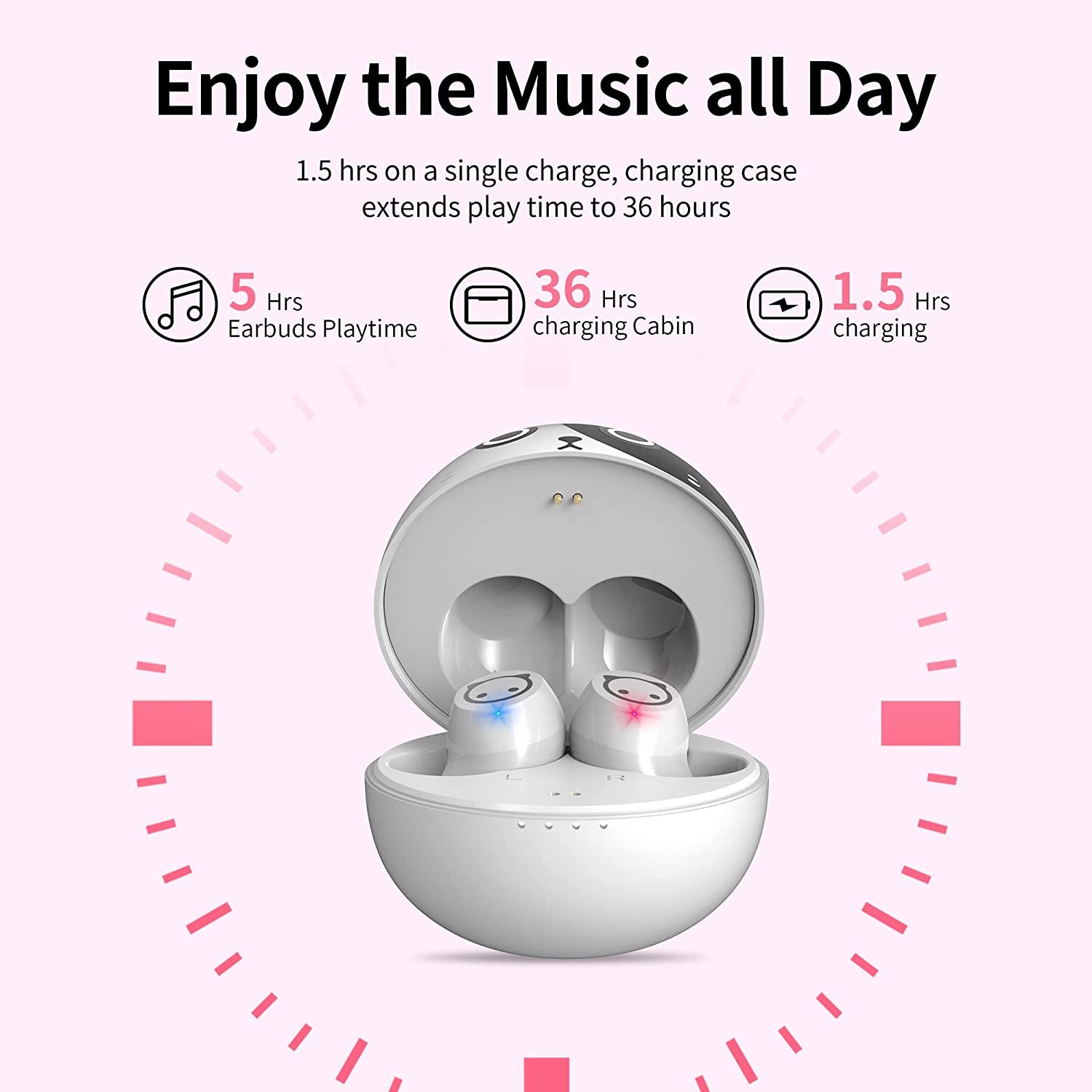 Wireless Earbuds,Cartoon Wireless Bluetooth 5.0 Headset Built-In Mic,Cute Panda Earbuds,Ipx5 Waterproof Headphones,Wireless Sports Earphones,36H Playtime Hifi Stereo Deep Bass Earbuds