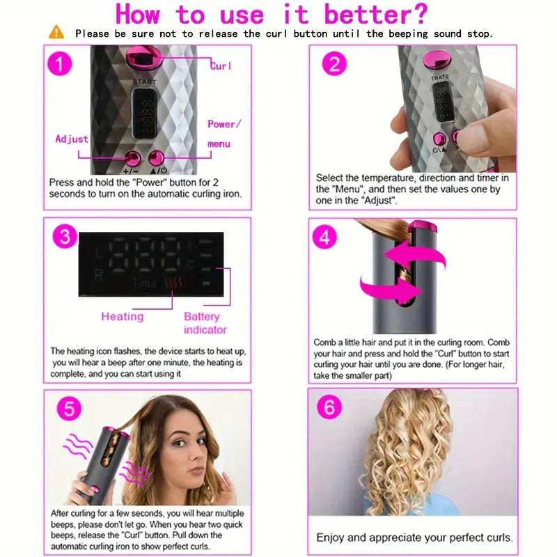 Revolutionize Your Hair Styling with the Cordless Automatic Ceramic Hair Curler - Portable, Rechargeable & Tangle-Free Curls Anytime, Anywhere!