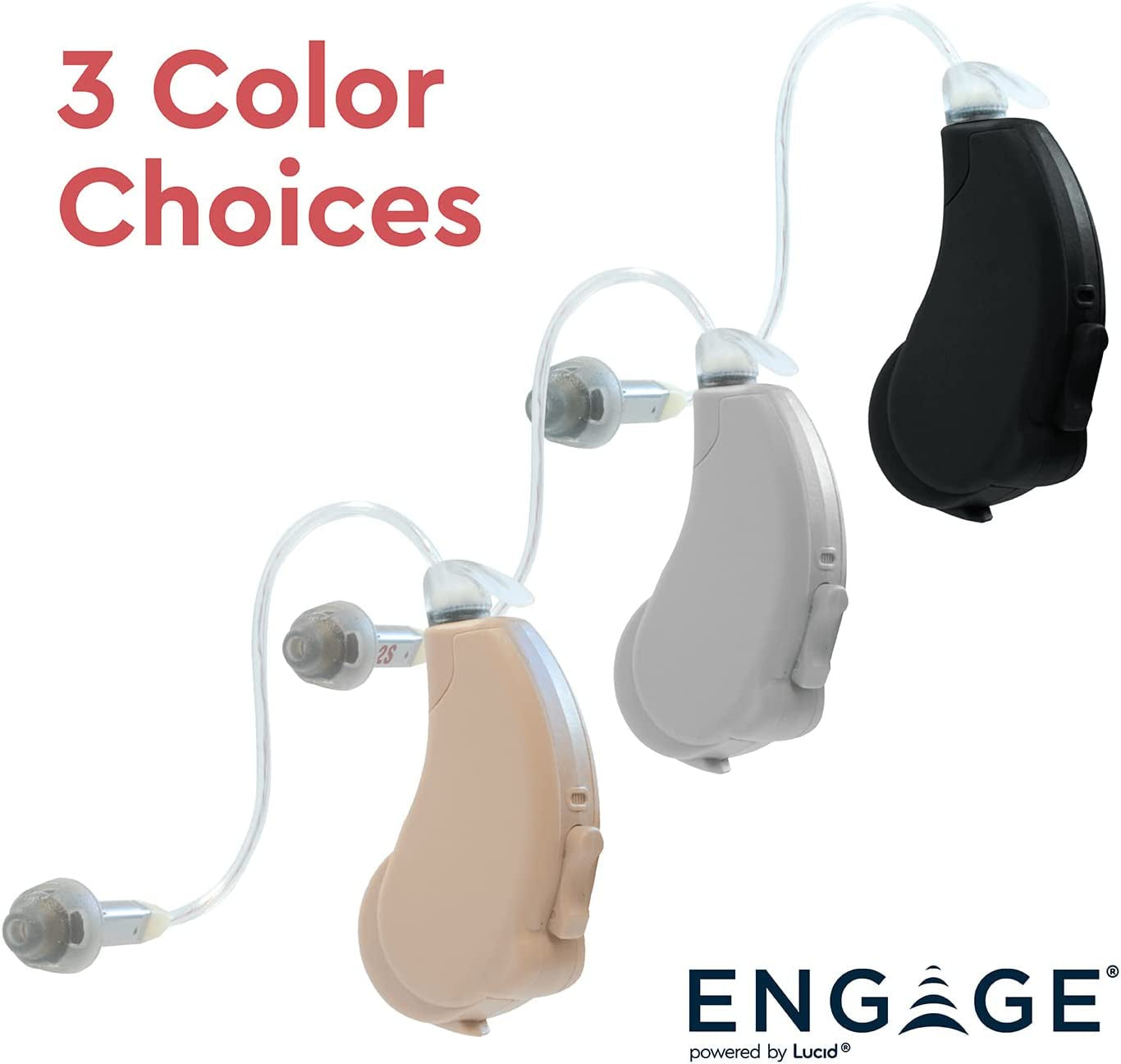 Lucid Hearing  Rechargeable OTC Hearing Aids - Compatible with Iphone, Lucid Hearing APP, and Bluetooth - Splashproof - Discrete - Engineered and Designed in the USA (Black)