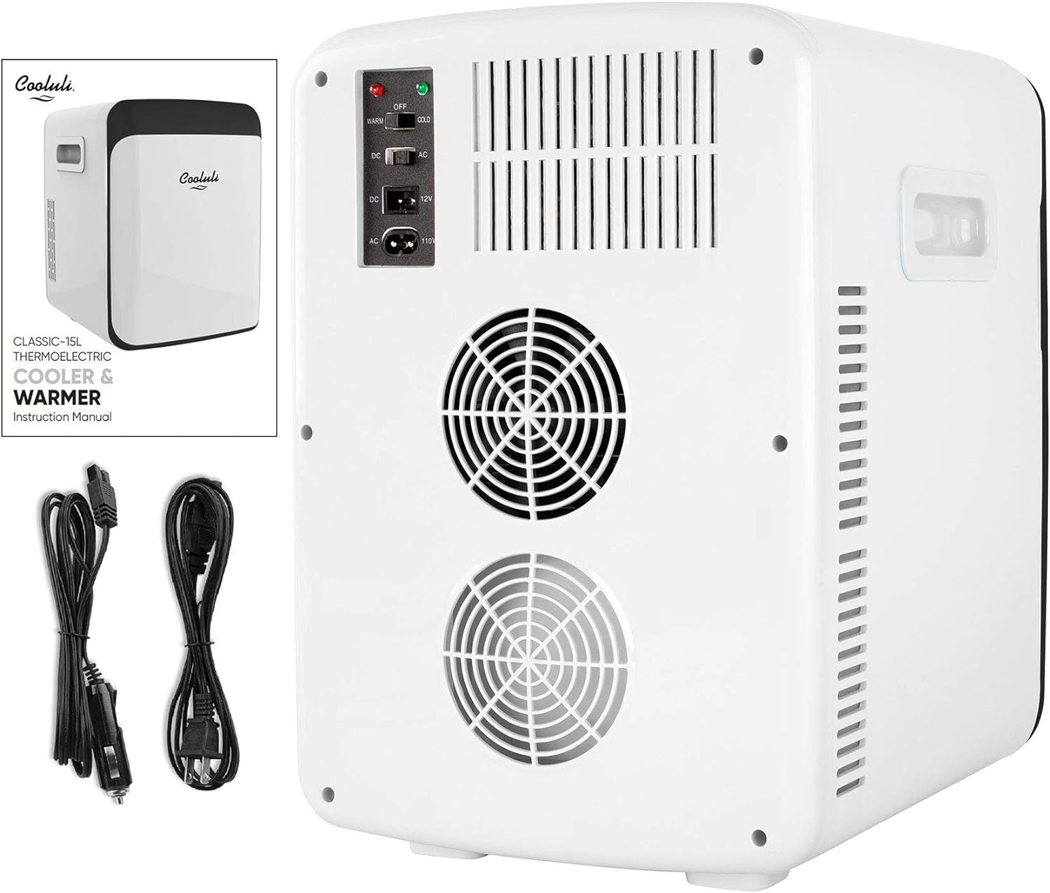 15L Mini Fridge for Bedroom - Car, Office Desk & College Dorm Room - 12V Portable Cooler & Warmer for Food, Drinks, Skincare, Beauty, Makeup & Cosmetics - AC/DC Small Refrigerator (White)