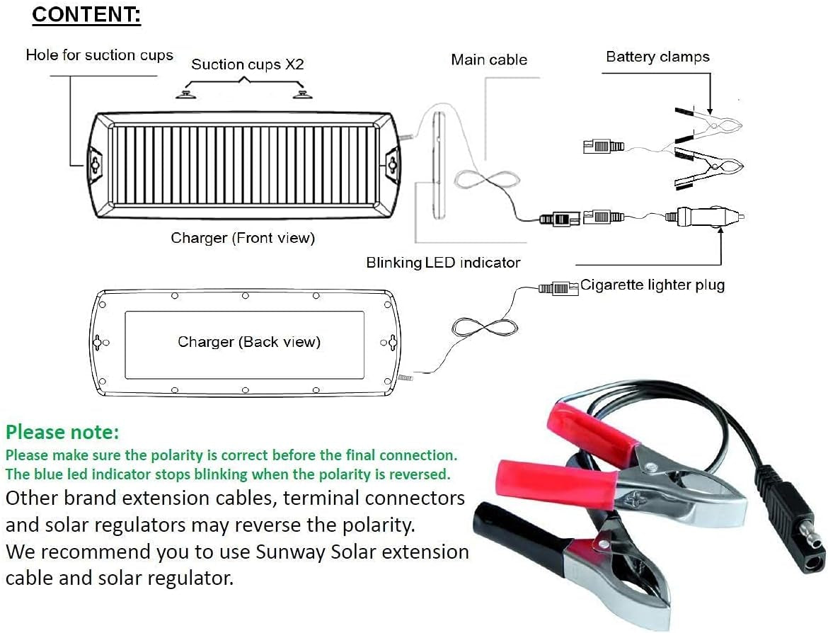 Efficient 12V Solar Battery Trickle Charger & Maintainer - Keep Your Car, Motorcycle, or RV Battery Charged Anywhere!