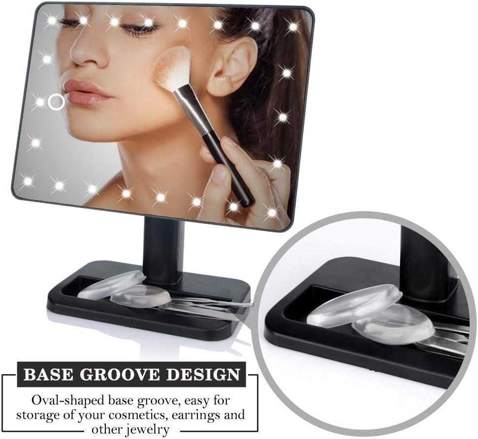 Vanity Makeup Mirror with Lights Bluetooth, Lighted Mirror with 20 Leds, Touch Screen Wireless Audio Speaker, Detachable 10X Magnification, Rechargeable Power