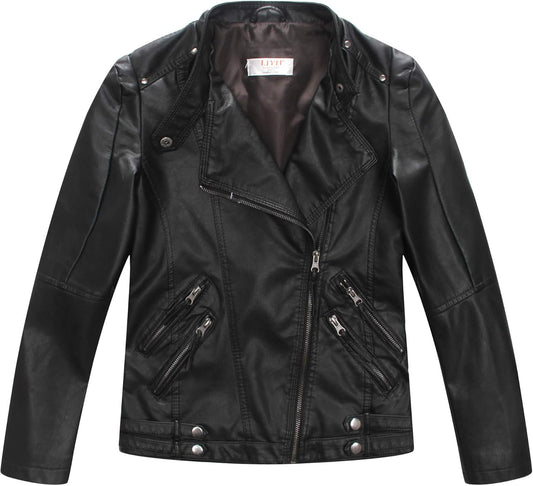 Boys Spring Faux Leather Moto Jackets Kids Zipper Fall Coats Outerwear
