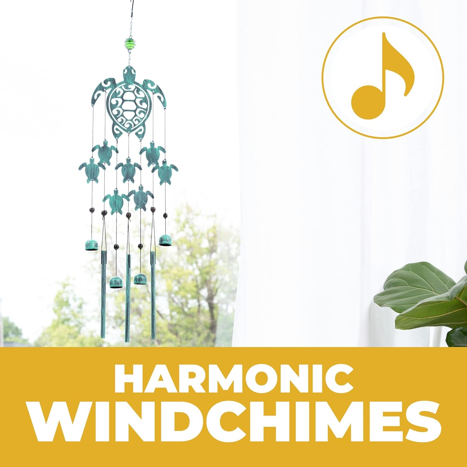 Enchanting 31" Rustic Sea Green Tribal Turtles Wind Chimes - Unique Outdoor Decor for Gardens, Perfect Gift for Women and Moms