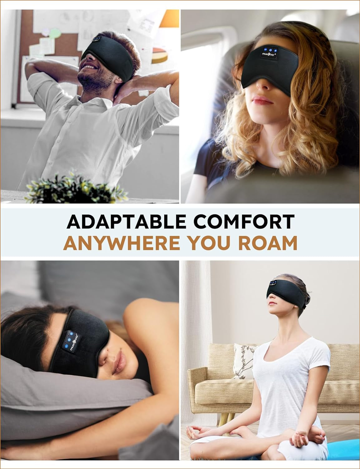 Sleep Headphones Bluetooth 5.2 Headband Sleeping Eye Mask for Mom Women Men Wireless Music Earbuds Earphones for Side Sleepers Built-In HD Speakers Cool Gadgets Unique Gifts