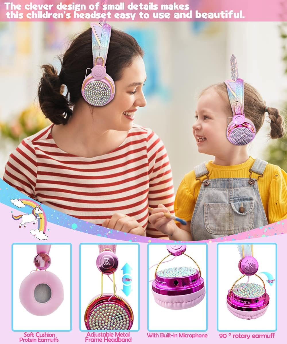 Unicorn Kids Bluetooth Headphones for Girls,Boys Teens,Wireless Cat Headset for Smartphones/Tablet/Laptop/Pc/Tv,With Mic and Adjustable Headband,Surprise Box Is the for Birthday and Xmas.