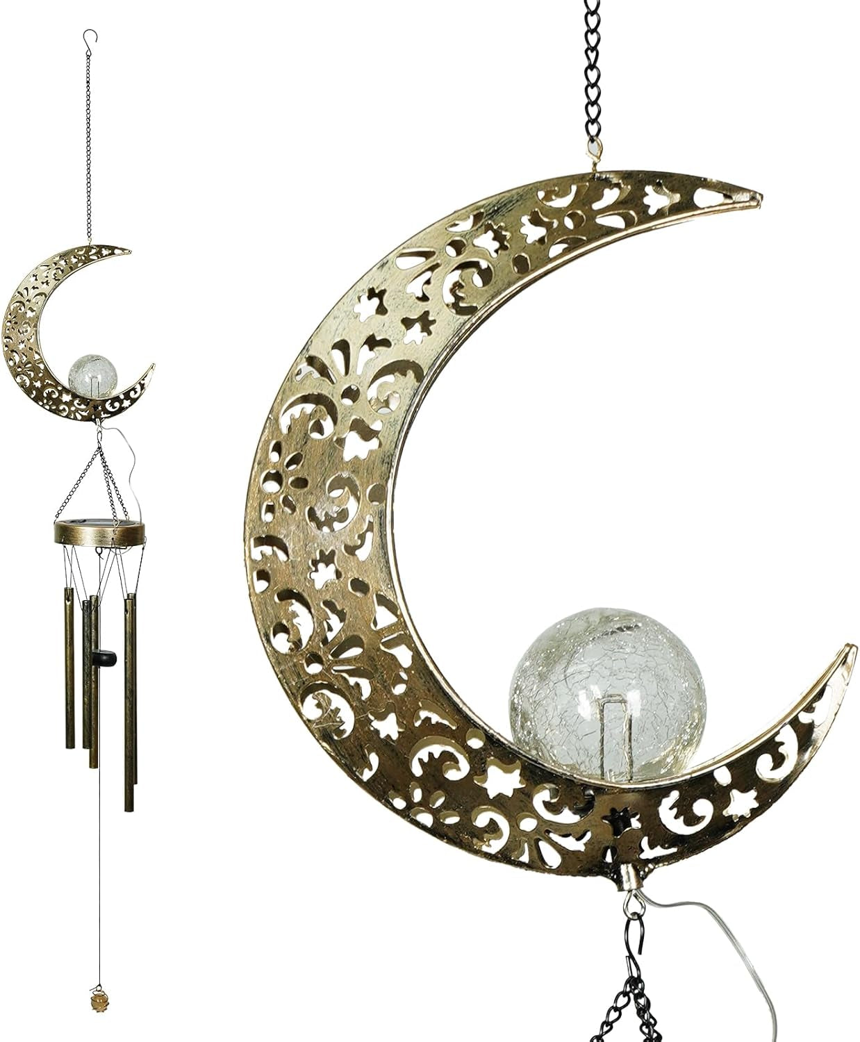 Enchanting Solar Moon Wind Chimes - Illuminate Your Porch with Elegant Sound and Light