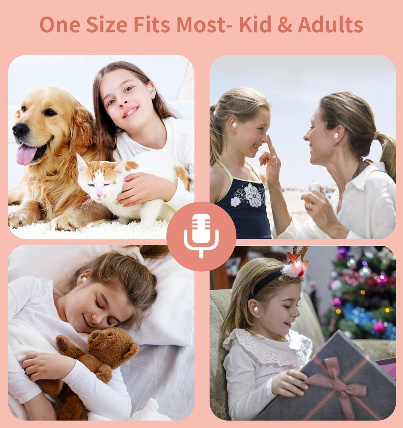 Pink Wireless Earbuds,Bluetooth in Ear Headphone with Microphone Comfort&Lightweight with Noise Cancellation,3D Surround Stereo,Long Life Portable Mini Charging Case(S/M/L Earctips)