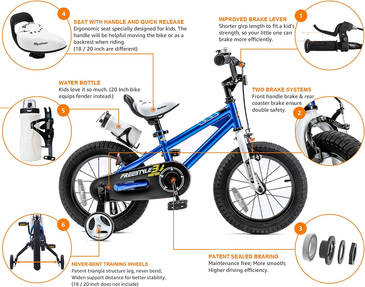 Freestyle Kids Bike 12 14 16 18 Inch Sport Bicycle for Boys Girls Ages 3-10 Years, Multiple Color Options