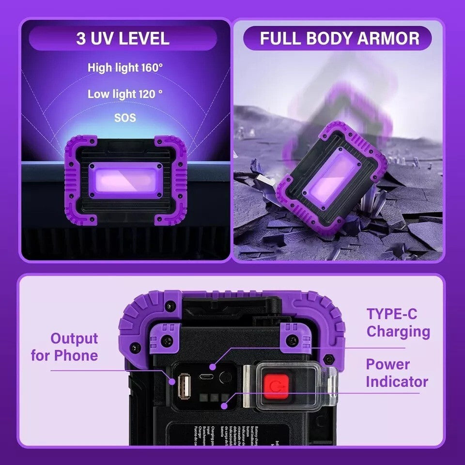 Illuminate Your Glow Parties with Our Rechargeable Black Light - 395Nm Battery Powered for Ultimate Fun!