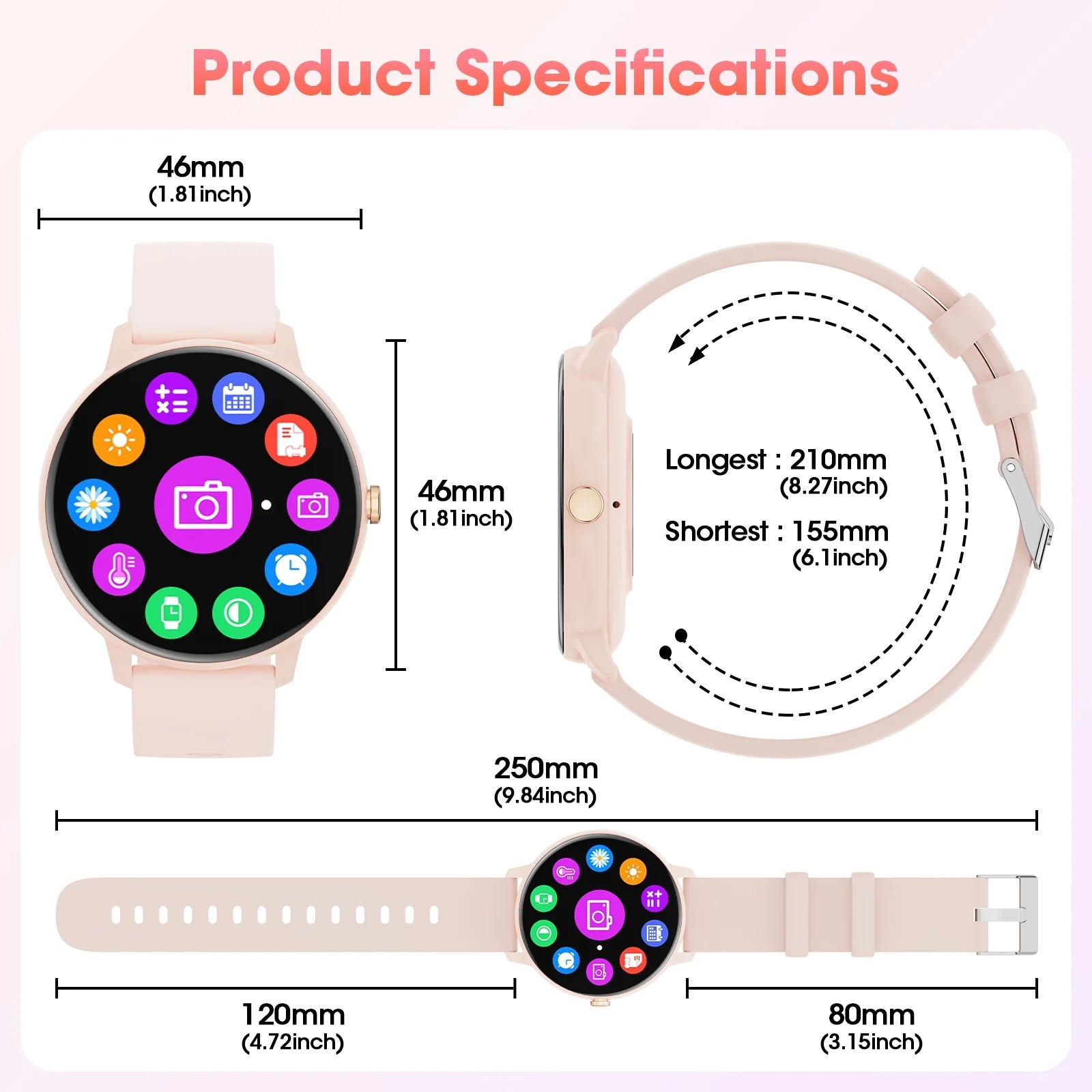 Smart Watch with Touch Screen, Smart Watch for Women with Voice Assistant and Message Reminder, Multi-Sport Mode and IP67 Waterproof (Pink)