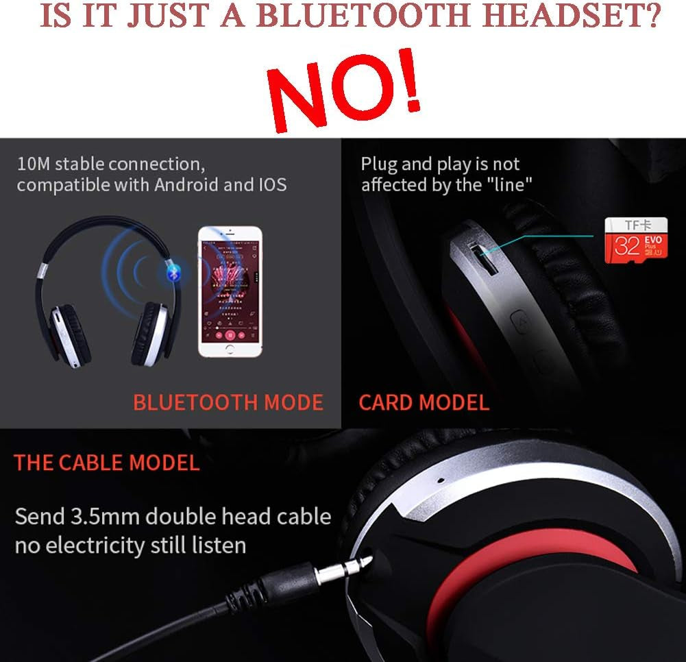 Ek-Mh7 Noise Cancelling Rechargeable Wireless Headphones Bluetooth Game Folding Headset Wired/Wireless 5.0 Portable Folding Headphones with Mic,For Online Class,Pc/Cell Phones/Tv (Silver)