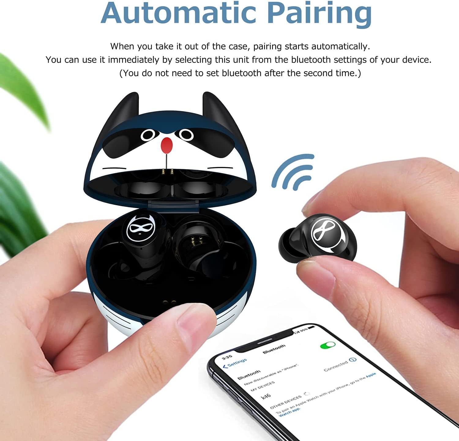 Kids Wireless Earbuds In-Ear Cute Little Devil Earphones for Kids Adult Gift 36H Playtime 3D Stereo Deep Bass Earbuds with Built-In Mic for Workout Sport (Blue Cat)