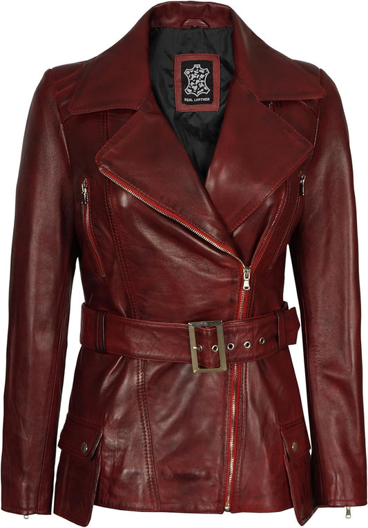 Womens Motorcycle Jackets - Distressed Leather Jacket| [1302172] Victoria, S