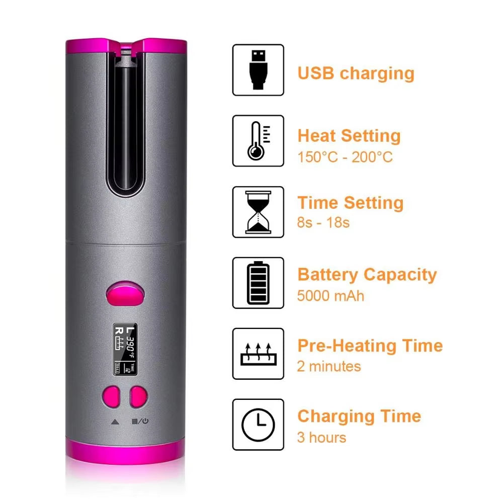Revolutionary Cordless Automatic Hair Curler - Portable, USB Rechargeable, and Effortlessly Creates Stunning Curls Anywhere!