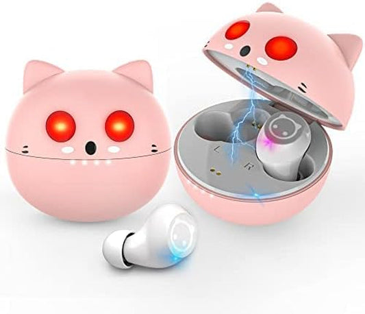 PURRR! Pink Wireless Earbuds,Bluetooth in Ear Headphone with Microphone Comfort&Lightweight with Noise Cancellation,3D Surround Stereo,Long Life Portable Mini Charging Case(S/M/L Earctips)