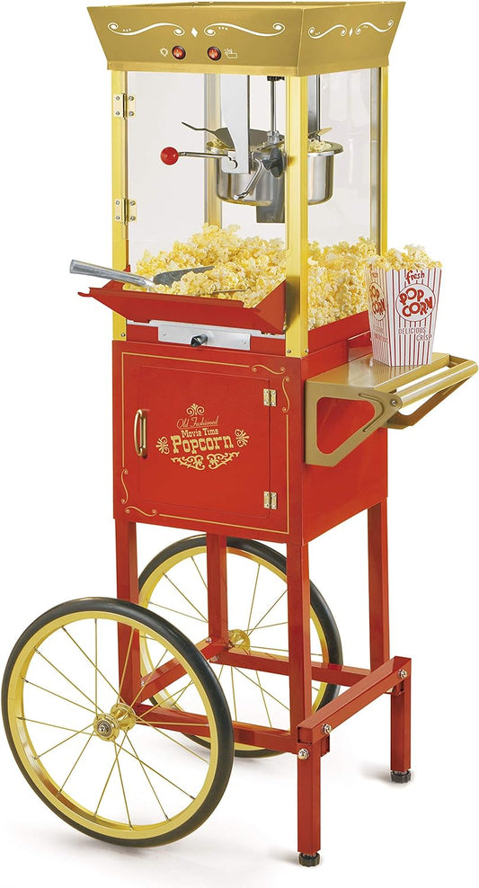 Popcorn Maker Machine - Professional Cart with 8 Oz Kettle Makes up to 32 Cups - Vintage Popcorn Machine Movie Theater Style - Red & Gold