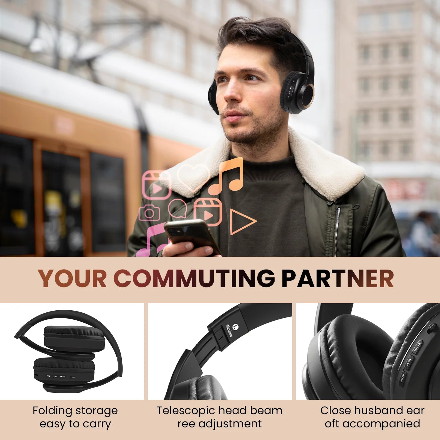 Bluetooth Headphones over Ear,Hybrid Active Noise Cancelling Headphones, Wireless Headphones with Microphone,Hifi Stereo Foldable Lightweight Wireless Headset Black Gold