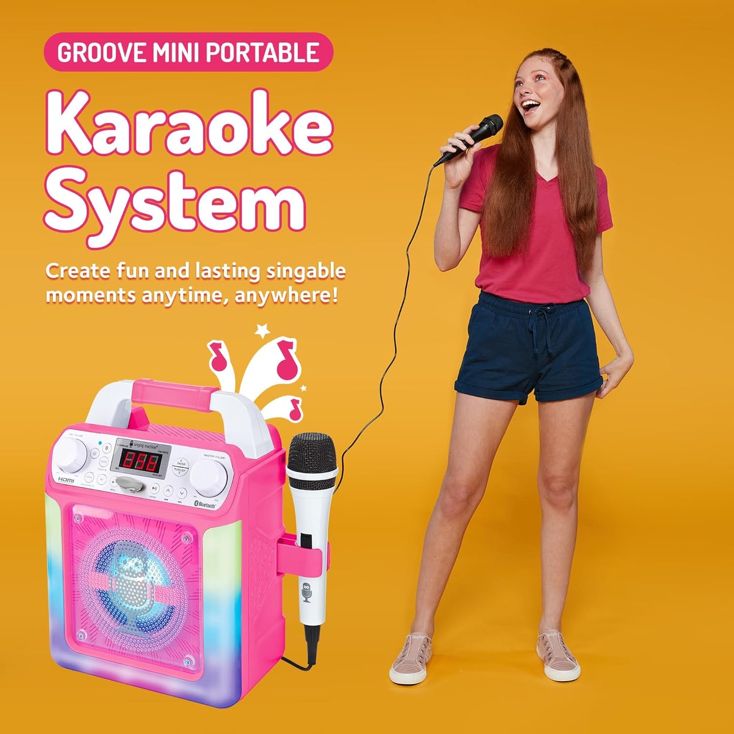 Portable Karaoke Machine for Adults & Kids - Built-In Speaker, Bluetooth, LED Lights, Wired Mic - with Voice Changing Effects