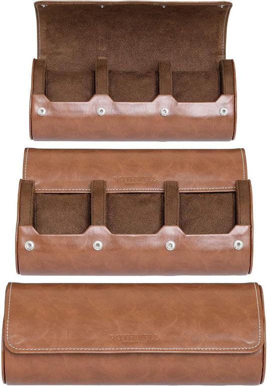 Watch Roll Travel Case for 3 Watches | Tough Portable Protection, Fits All Wrist Watches & Smart Watches up to 50Mm (Tan/Brown)