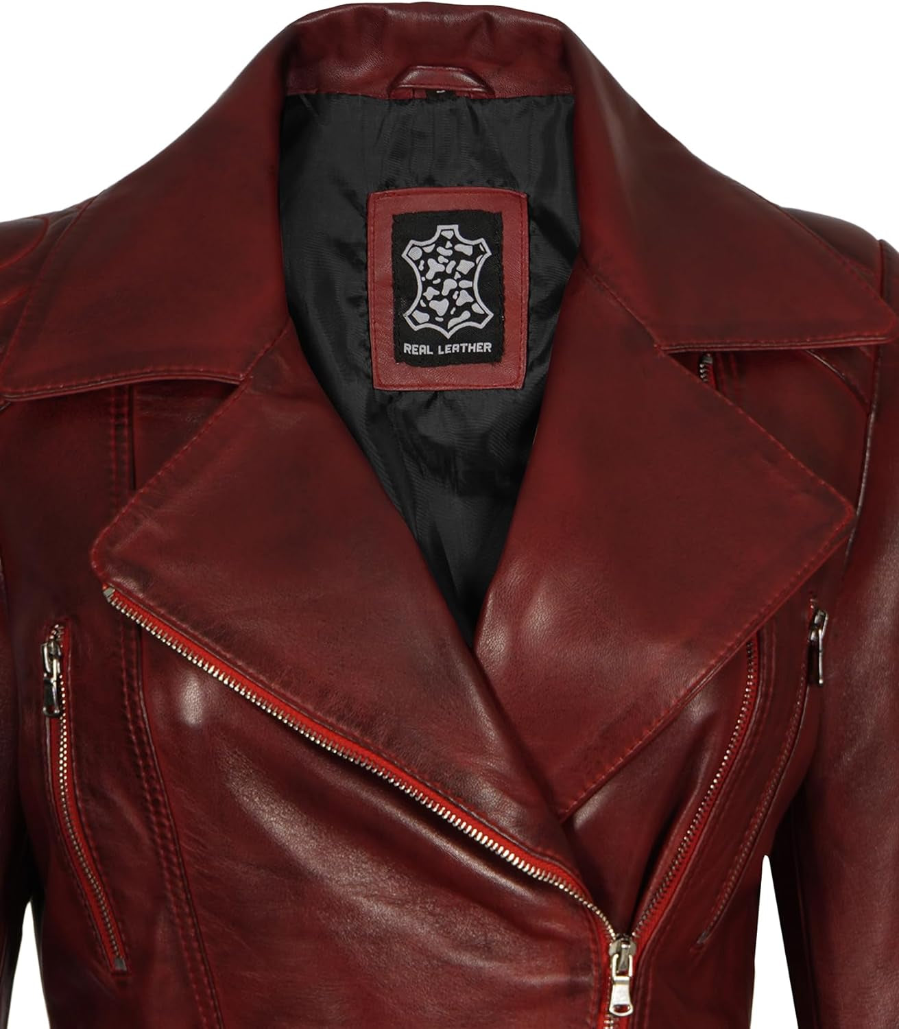 Womens Motorcycle Jackets - Distressed Leather Jacket| [1302172] Victoria, S