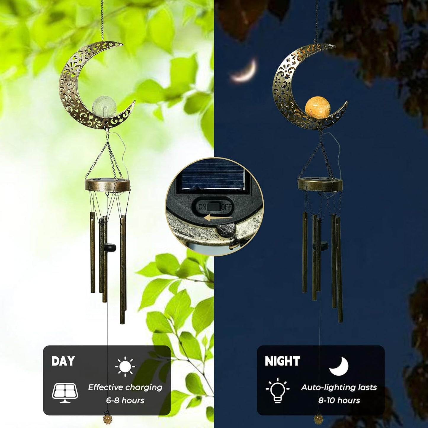 Enchanting Solar Moon Wind Chimes - Illuminate Your Porch with Elegant Sound and Light